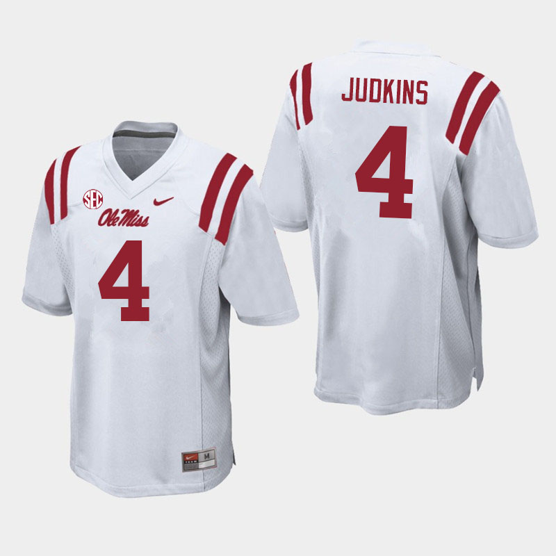 Men #4 Quinshon Judkins Ole Miss Rebels College Football Jerseys Sale-White - Click Image to Close